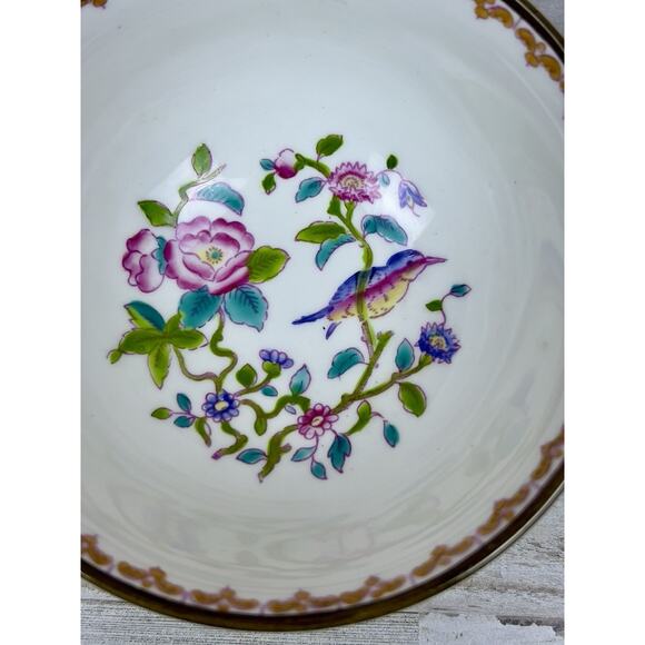 Vintage Coalport Pembroke Hand Painted 2 Handled Soup Bowls Saucers Birds Floral - Picture 7 of 11